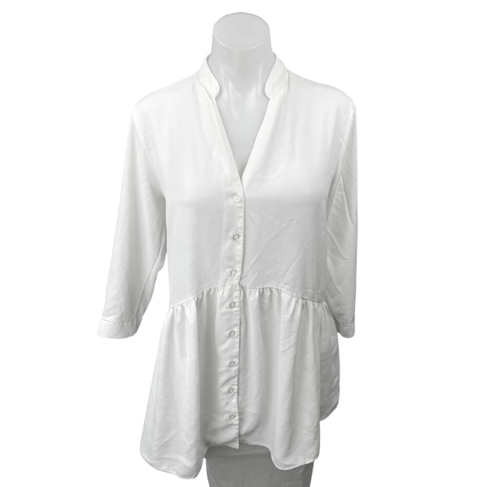 Dorothy Perkins White V-Neck Button Down Peplum Top Tunic Shirt Blouse Size 8
